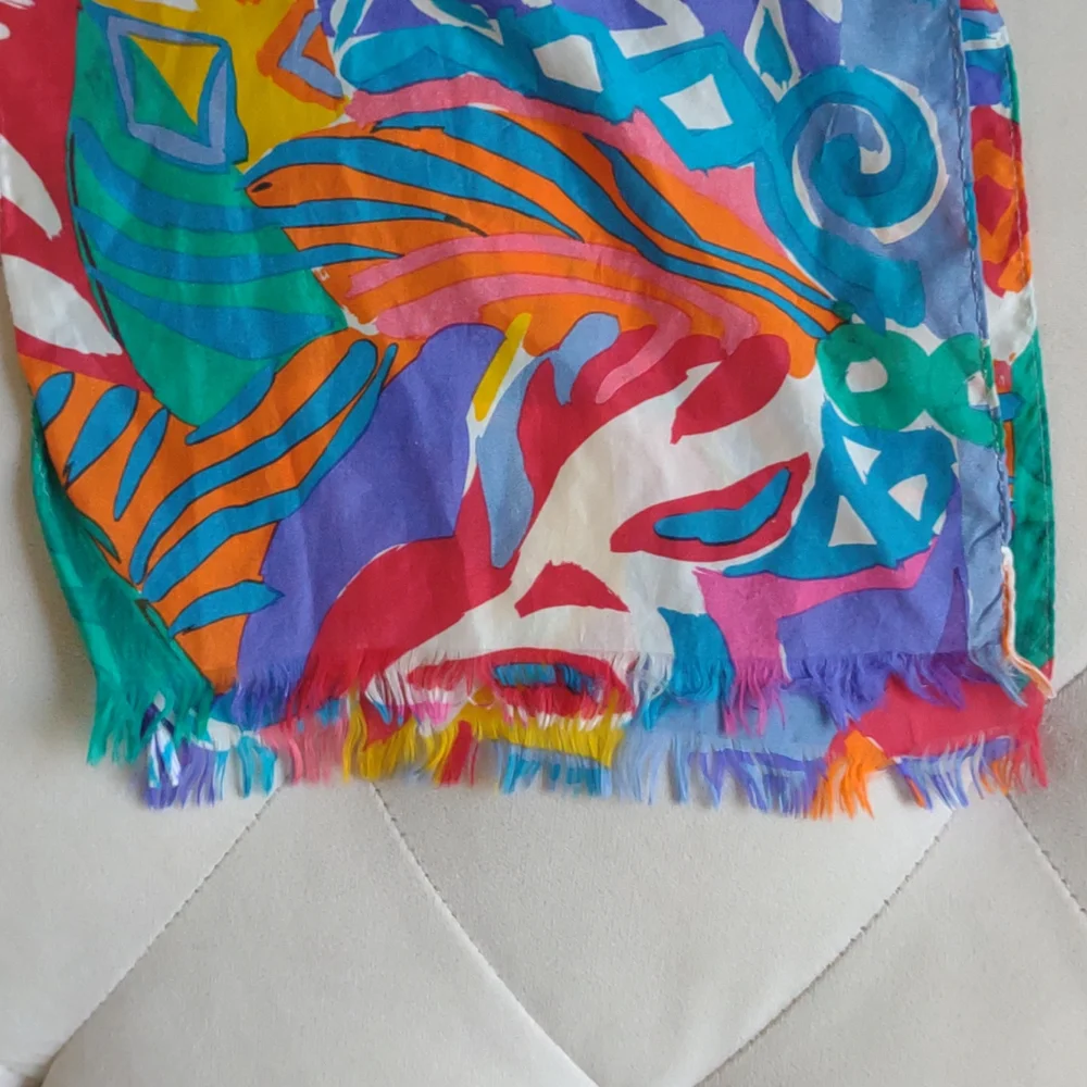 Silk Scarf Abstract Multicolor Long Express Colorful